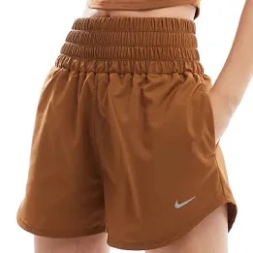 Nike Training One Ultra High Rise 3 inch Shorts Brown Rust Cognac S